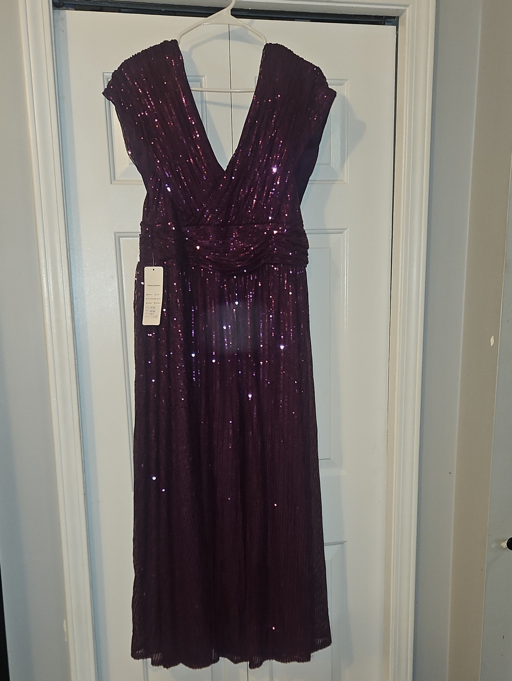 Elegant Purple (Grape) Sequin V-Neck Evening Dress